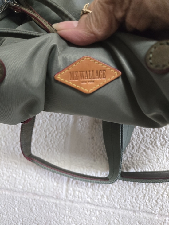 MZ Wallace Gray-Green Nylon Backpack with Leather Trim main image 9